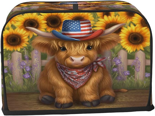 2 Slice Cute Highland Cow Toaster Cover Waterproof Dust Fingerprint Bread Machine Cover Washable Kitchen Appliance Protector For Home Kitchen Bakeware Table Decor Women Gifts