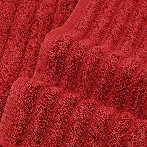 Elegant Comfort 100% Turkish Cotton Corduroy Ribbed Luxury Bath Towels 6-Piece Set, Premium Feel - Quick Dry, Highly Absorbent, Contains 2 Bath Towels, 2 Hand Towels, and 2 Washcloths, Red