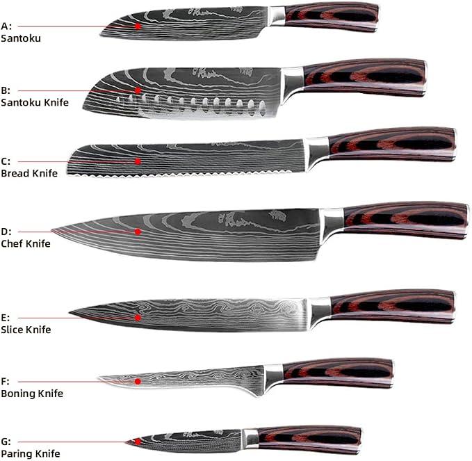 7PCS Kitchen Knife Set, Professional Japanese Chef Knives with High Carbon Stainless Steel Ultra, Sharp Aikido Knife Set for Cooking Meat, Fruits, Vegetables