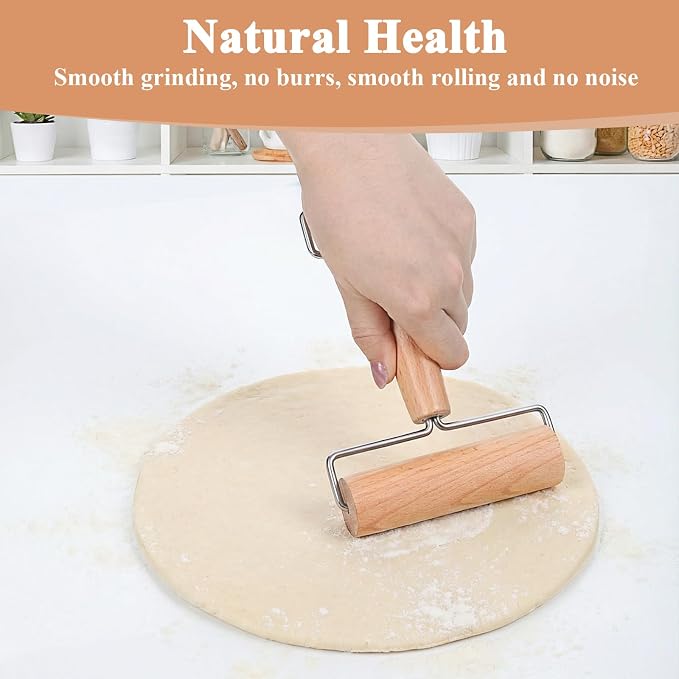 2 Pcs Baking Wooden Rolling Pins Non-Stick Baker Pastry Roller Set T-shape Pizza Dough Roller Pin for Tortilla Cookie Dumpling Home Kitchen Baking Cooking(Double-headed + single-headed small)