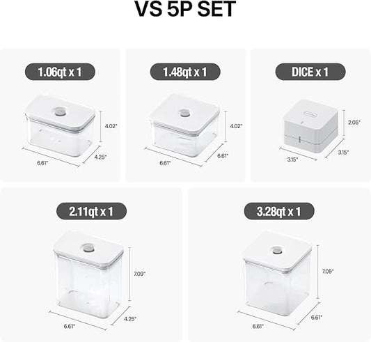VAKUEN Premium Airtight Food Storage Containers & Vacuum Sealer Machine Starter Set, 4-piece Container with Sealer, 100% Leak Proof,Keep food fresh up to 5 times longer than non-vacuum strorage.