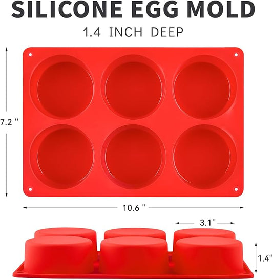 Puyeipt 2 Pack Silicone Egg Bite Molds, Deep 3 Inch Non-Stick Round Silicone Baking Pans for Frittata, Breakfast Sandwiches, Muffins, Hamburger Buns, Cornbread
