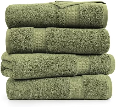 LANE LINEN Bath Sheet Set Soft Absorbent Quick Dry 100% Cotton - Oil Green
