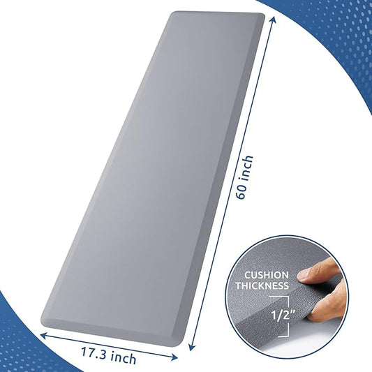 KitchenClouds Kitchen Mat Cushioned Anti Fatigue Kitchen Rug 17.3"x60" Water Resistant Non Slip Kitchen Rugs and Mats Standing Desk Mat Comfort Floor Mats for Kitchen House Sink Office (Grey)