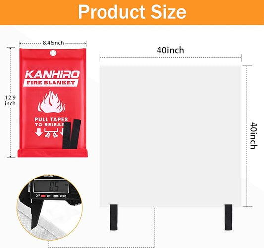 kanhiro Fire Blanket Emergency for Home Kitchen - Fiberglass Fire Suppression Blanket Great for School, Fireplace, Grill, Car, Office, Warehouse (6 Pack, 39 in X 39 in)