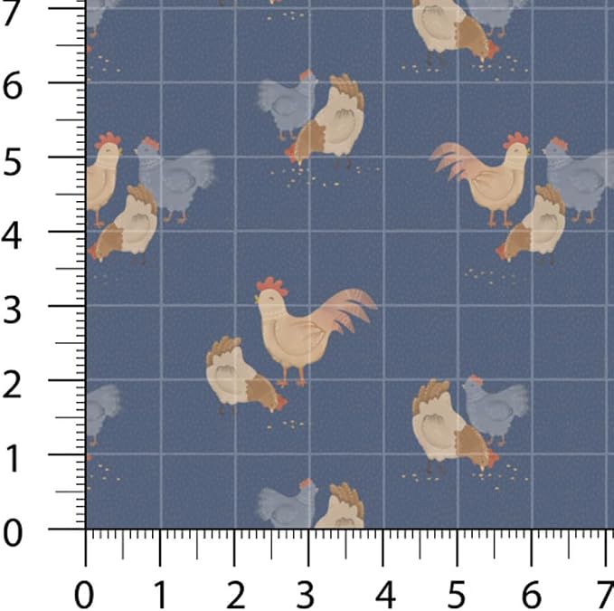 Farm Patchwork Fabric Panel 100x155 cm – 100% Cotton Satin, 6 Coordinated Chicken & Rooster Prints on One Continuous Sheet for Quilting, Sewing & DIY Crafts (Rustic Farm Mix, 6pcs 50x50cm)