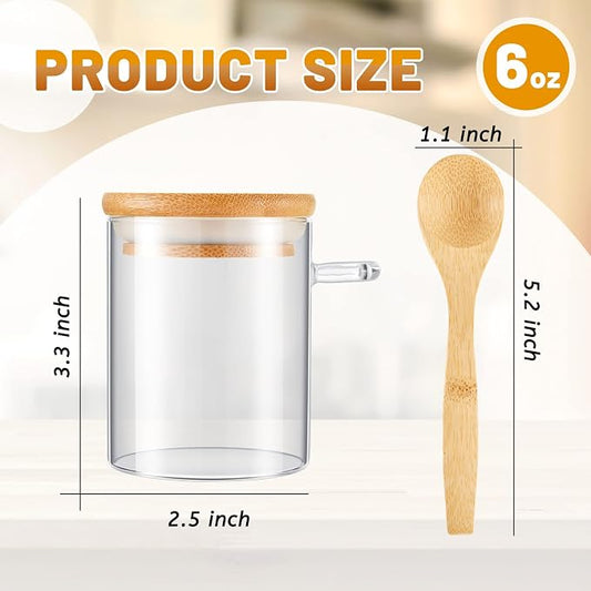 Tessco for you 6 Pack 6 oz Glass Spice Jars with Bamboo Lids and Wooden Spoons, Clear Storage Containers for Sugar, Salt, Coffee, Tea, DIY Gifts, and Sugar Scrubs Organization Set for Kitchen