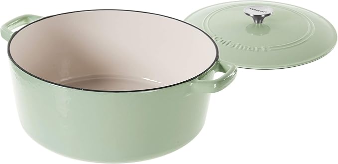 Cuisinart Chef's Classic Enameled Cast Iron Dutch Oven with Lid, Porcelain Enameled Interior, Oven Safe, Induction Compatible, 7-Quart, Round, Mint Green