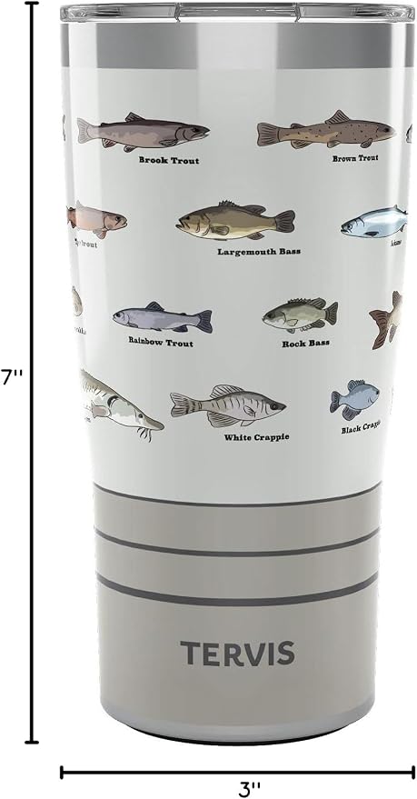 Tervis Traveler Fishing Here Fishy Fishy Triple Insulated Tumbler Travel Cup Keeps Drinks Cold & Hot, 20oz, Stainless Steel