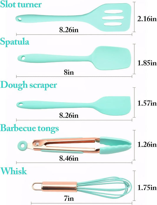 Kitchen Utensil Set,5 Pcs Mini Silicone Cooking Utensils Sets,Heat Resistant Non Stick Kitchens Gadgets BPA-Free Spatula Set,Kids Kitchen Tools Kitchen Set for Cooking