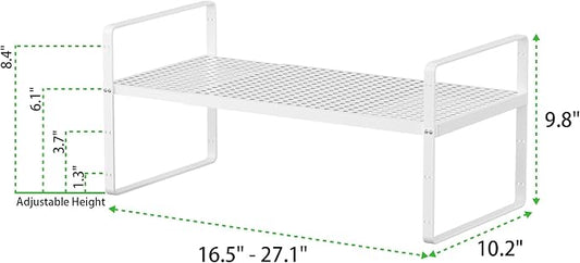Expandable Cabinet Storage Shelf Stackable Organizer Rack for Kitchen Bathroom Pantry Spice Cupboard Coffee Countertop Home Office Desk Heavy Duty Nonslip White Large 2 Packs