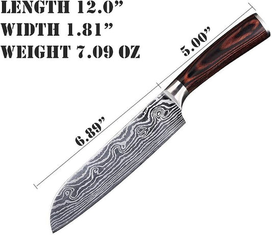 Damascus Chef Knife Set. Professional Japanese High Carbon Steel. 7Cr17mov Blade. Ergonomic comfort Woden Handle. 7 Inch