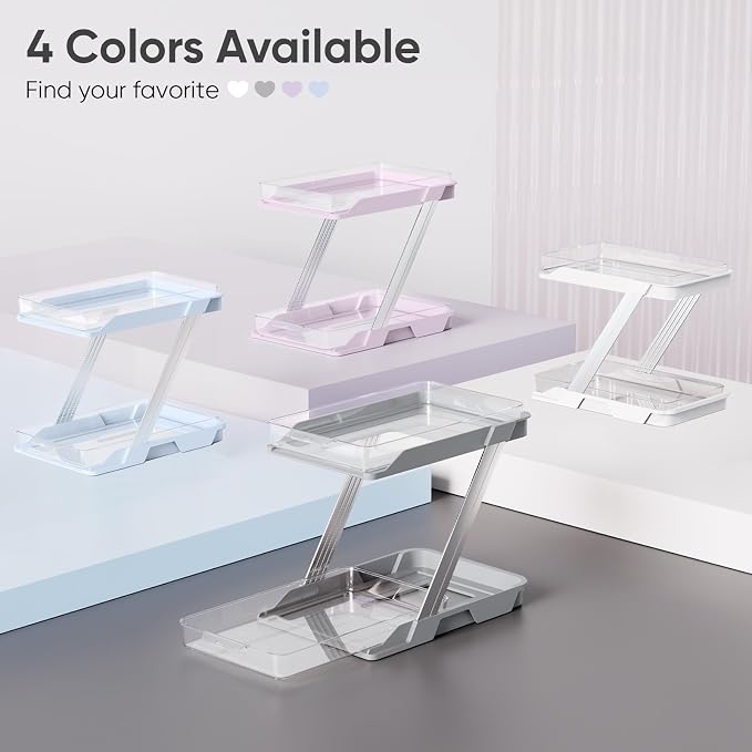 3 Pack Bathroom Organizers and Storage - Multi-Purpose,2-Tier Clear Pull Out Organization for Bathroom,Under Sink,Kitchen,Vanity,Countertop,Cabinet,Pantry & Medicine Cabinet,Grey
