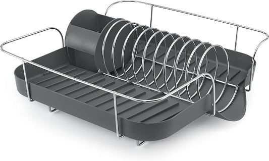 Polder Spring Dish Rack Holds Up to 9 Plates and Includes Removable, Stand-Alone Utensil Bin (Gray)