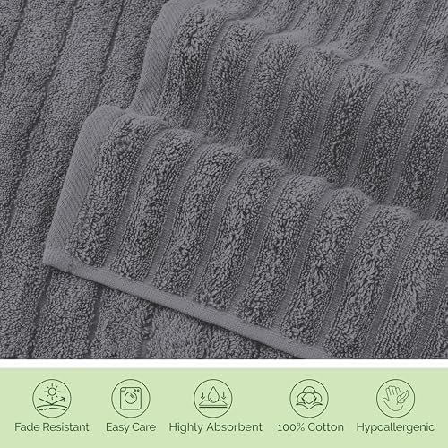 Elegant Comfort 100% Turkish Cotton Corduroy Ribbed Luxury Washcloths 6 Pack Soft 13 x 13 Inch - Higly Absorbent, Durable, Quick Dry, Spa Premium Hotel Quality for Bathroom or Travel, Gray