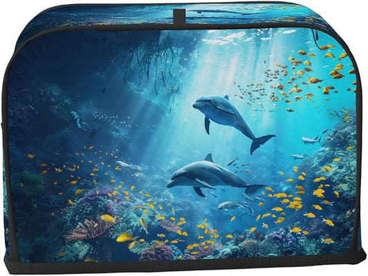 Deep Sea Animal Fish Toaster Cover 4 Slice Wide Slot Washable Kitchen Appliance Covers Fingerprint Bread Machine Dust Cover Small Toaster Oven Accessories Covers Bread Maker Bag Women Gift