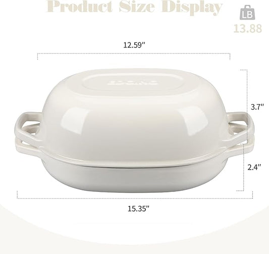 EDGING CASTING Enameled Cast Iron Oval Dutch Oven Pot with Lid, Dutch Oven for Sourdough Bread Baking, Bread Oven, Bread Dutch Oven, Oval Bread Pan, 7qt, White
