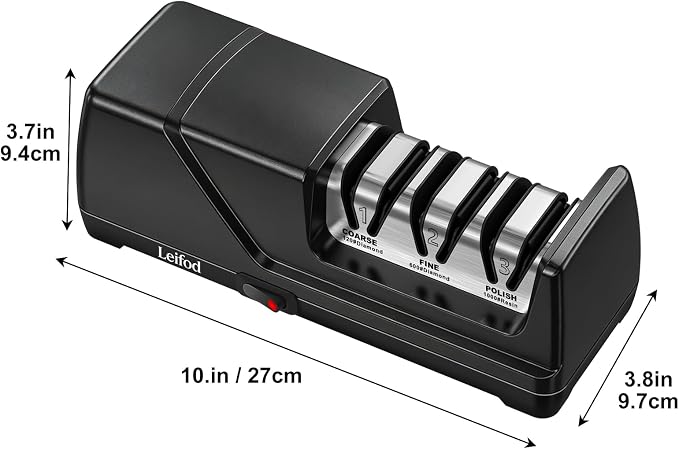 Electric Knife Sharpener, 3-Stage Kitchen Knife Sharpener with 15° Precision Angle Guide,100% Diamond Abrasives, Fast Sharpen Repair Polish Sharpener for Chef Knives Home Kitchen Beginner Use,Black