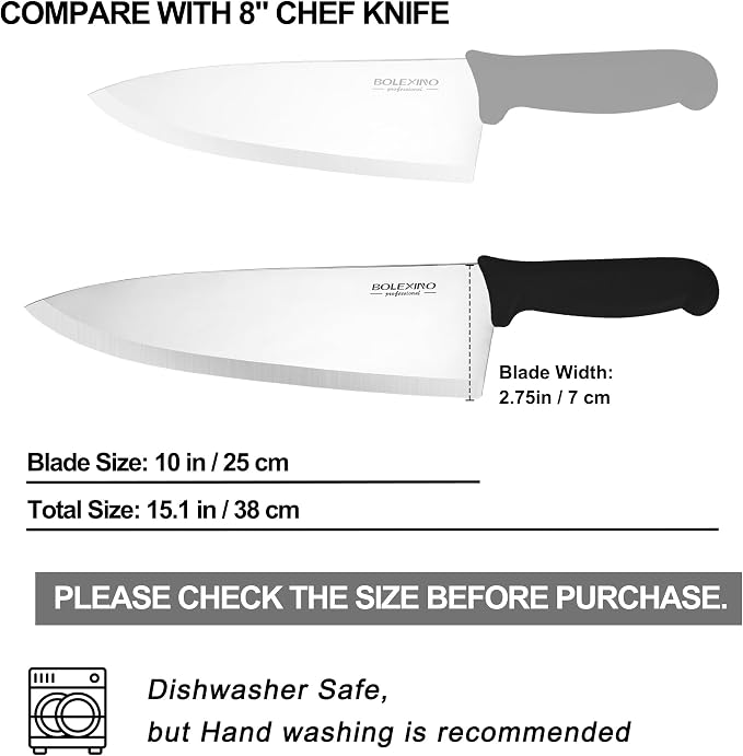 10 inch Japanese High Carbon Stainless Steel Chef Knife, Professional Sharp Wide Cook Knife with Non-slip Ergonomic Handle, for Kitchen Home Restaurant (Black)