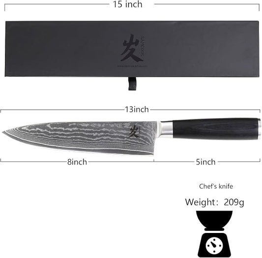 SAMCOOK Damascus Chef Knife, 8 inch Ultra Sharp Cooking Knife With VG-10 High Carbon Stainless Steel,Professional Chef Knives with Black Pakka wood Handle and Premium Gift Box