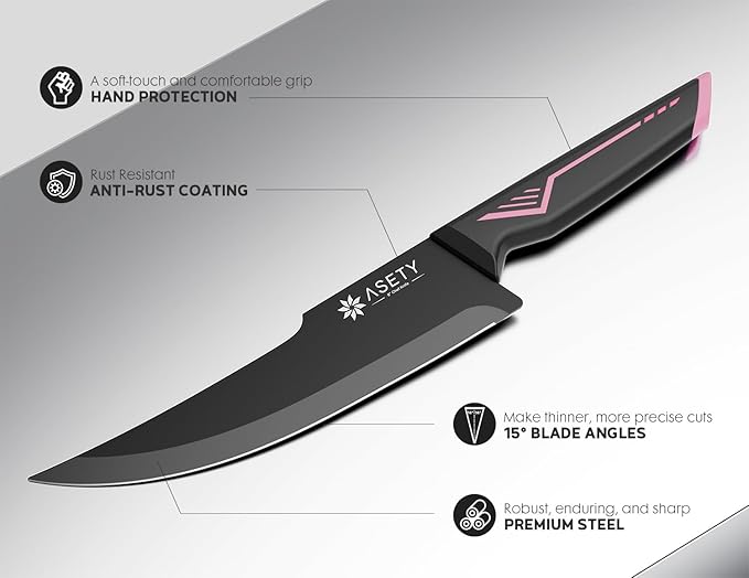 Knife Set - 15 PCS Kitchen Knife Set with Built-in Knife Sharpener Block - Stainless Steel Knife Block Set - Dishwasher Safe, Elegant Box for Her Women Wife, Fathers day, Pink
