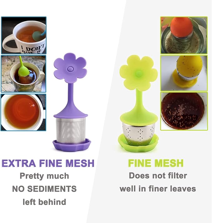 2-Pack Silicone Tea Steeper, Infusers - Fine Mesh Filters for Tea Leaves, Flowers; Purple or Green