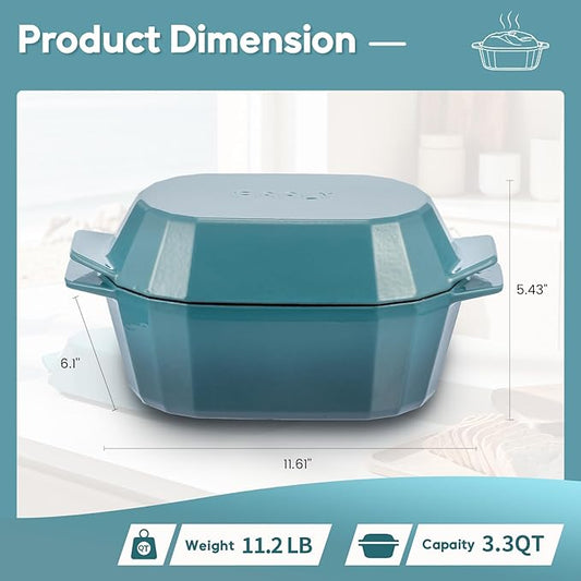 Enameled Cast Iron Sourdough Bread Oven – Dutch Oven for Sourdough, Oval Cast Iron Bread Pan with Lid,Loaf Cast Iron Dutch Oven for Baking (3.3QT-Blue)