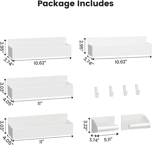 Mystozer Magnetic Spice Rack for Refrigerator, 4 Pack Magnetic Shelf and 1Pack Paper Towel Holder,Fridge Organizers and Storage White(5 Pack)