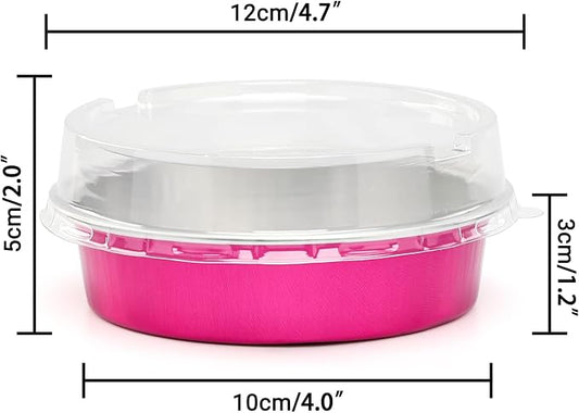 Beasea Disposable Cupcake Pans with Lids, 100 Pack 4 Inch 8oz Rose Red Aluminum Baking Foil Tins Small Round Tart Containers for Individual Dessert Muffin Cheesecake Ramekins Quiche Oven Dishes