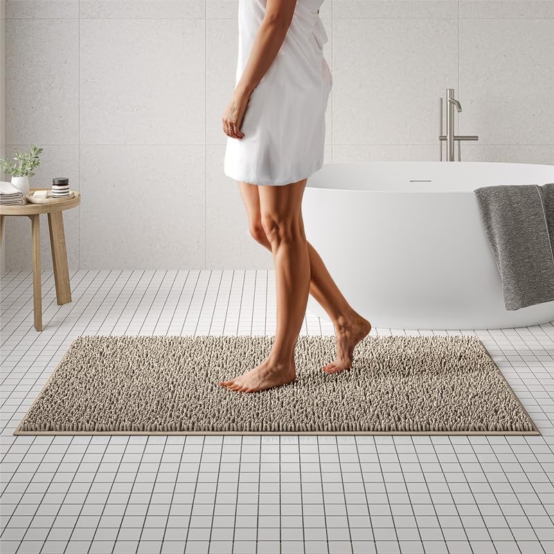 MAYSHINE Round Area Rug Set for Bathroom | Soft Plush Chenille Bath Mat, Water Absorbent Non-Slip Bathroom Rug | Washable Shag Carpet for Shower, Bedroom, or Home Décor | 36"x36" (Round) | Beige