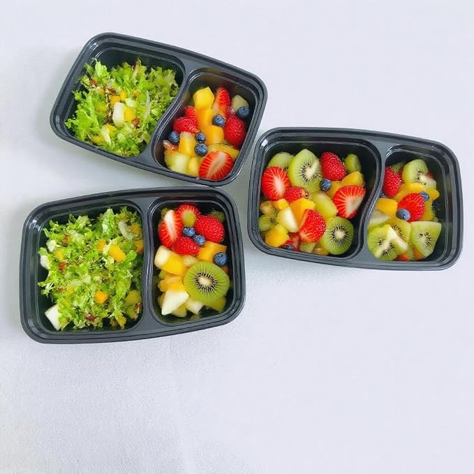 60 Packs 28 oz, 2-Compartment Meal Prep Containers Disposable,take out plastic food storage, Plastic Take Out Containers, to go food containers, lunch containers,Microwaving, And Freezing.