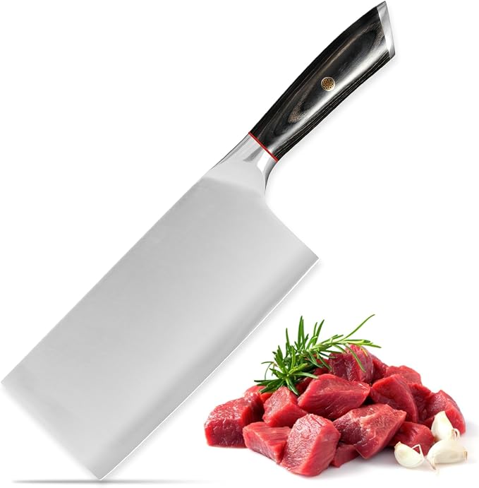 Japanese Carbon Steel Meat Cleaver Knife Professional 9CR18MOV Butcher Knife Sharp Kitchen Chopper Knife for Meat Vegetable with G10 Handle