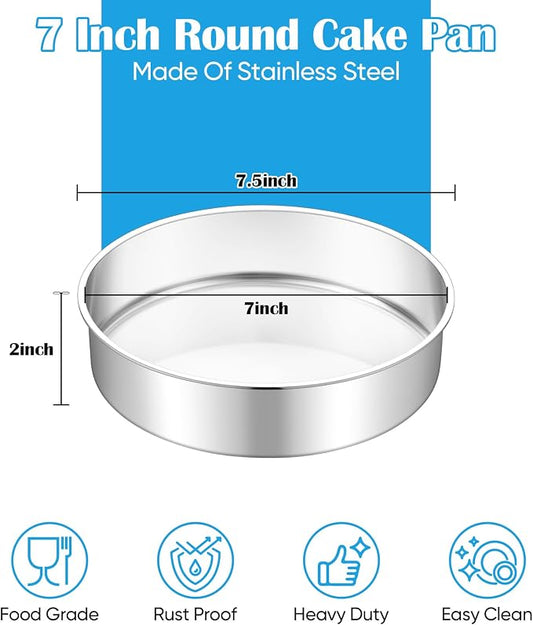 TeamFar 7 Inch Cake Pan, Stainless Steel Round Layer Cake Baking Pan Tin for Birthday Wedding, Non-Toxic & Heavy-Duty, Mirror Finish & Leak Proof, Oven & Dishwasher Safe