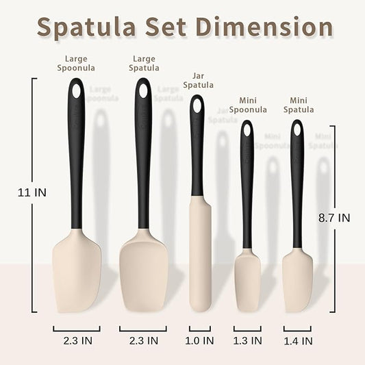 Coukre Silicone Spatula Set of 5,High Temperature Resistant, Food Grade Silicone, Dishwasher Safe, for Baking, Cooking (Beige Black)