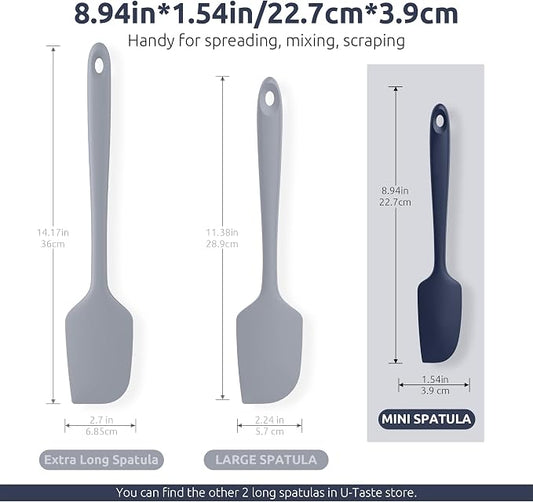 U-Taste Small Mini Silicone Spatula: 9×2inch 600ºF Heat-Resistant Food-Grade Jar Scraper for Kitchen Use, Non-Stick Seamless Flexible Baking Utensil for Mixing, Scraping Jam in Bowl (Midnight Blue)