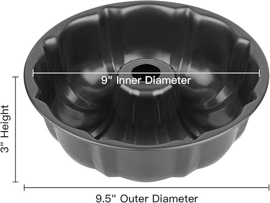 Novery 9.5" Non-stick Cake Pan, Heavy Duty Carbon Steel Fluted Tube Round Baking Pan,Buntz Pound Cake Pan Mold,Tube Bakeware,Baking Mold for Jello,Gelatin,Chocoflan,Flan