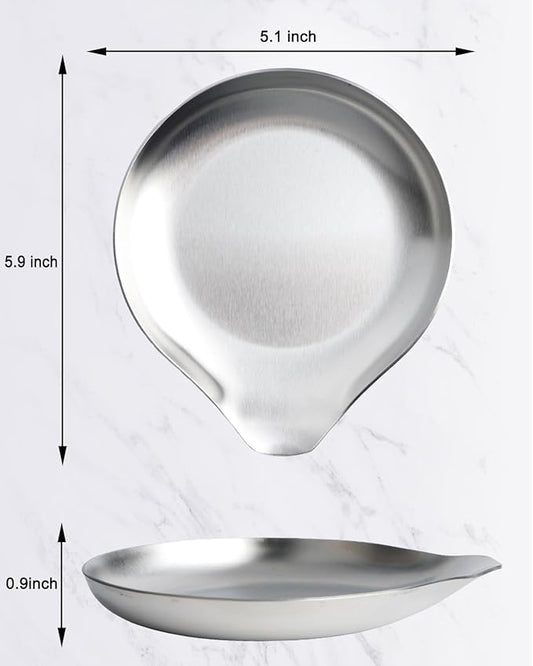 VanlonPro Stainless Steel Spoon Rest, Spatula Ladle Holder, Stainless Steel Utensil Spoon Rest Holder, Brushed Finish, Dishwasher Safe 5.9 x 5.1 Inch (Round Silver 1PC)