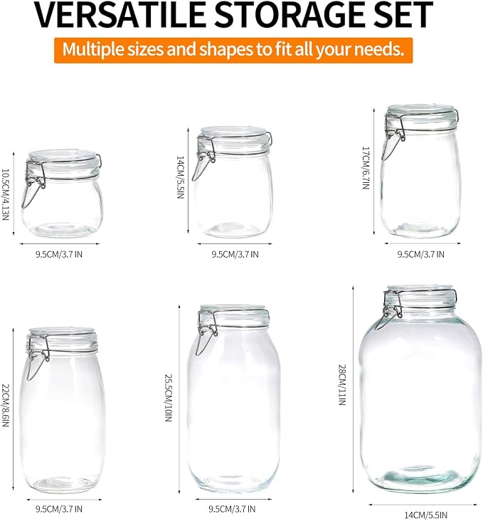 8 Pack 9.5oz Food Storage Jars with Airtight Lids, Preserving Seal Wire Clip Fastening Glass Containers, Canisters for Kitchen Organization, Flour, Cereal, Pasta, Sugar, Beans, Pickling Jars(9.5 Oz*8)