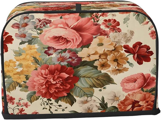 4 Slice Flower Peony Colorful Vintage Toaster Cover Waterproof Dust Fingerprint Bread Machine Cover Washable Kitchen Appliance Protector For Home Kitchen Bakeware Table Decor Women Gifts