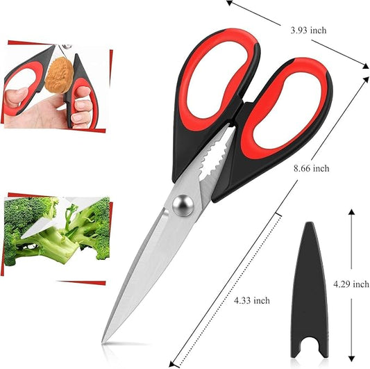 Kitchen Scissors All Purpose Heavy Duty, Kitchen Utensils Set, Stainless Steel Cooking Utensils Gadgets Meat Poultry Food Shears Dishwasher Safe Utility Tools Home (orange-red)