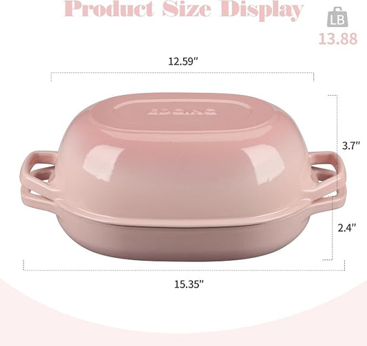 EDGING CASTING Enameled Cast Iron Oval Dutch Oven Pot with Lid, Dutch Oven for Sourdough Bread Baking, Bread Oven, Bread Dutch Oven, Oval Bread Pan, 7qt, Pink
