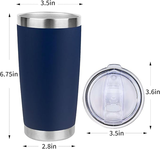20oz Stainless Steel Tumbler with Lid, Travel Mug - Double Wall Vacuum Powder Coated Cup - Navy Blue, 1 Pack