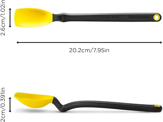 Dreamfarm Mini Supoon Non-Stick Sit-Up Silicone Scraping Cooking Spoon, Jar Scraper Measures 5ml Tsp - 8" Yellow