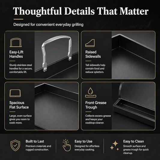 Griddle for Gas Grill, Cast Iron Griddle for Gas Grill & Stove Top, 17"x13" Flat Top Griddle Nonstick Grill Griddle Plate for Charcoal Outdoor Camping Cooking for Blackstone Style Flat Top Grill