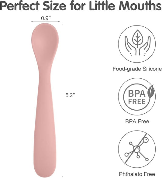 Eascrozn 6 Pack Silicone Baby Spoons, Baby Spoons Self Feeding 6 Months+, BPA Free, Soft Tip Baby Utensils Feeding Spoon, Baby Led Weaning Supplies, Dishwasher and Boil Safe