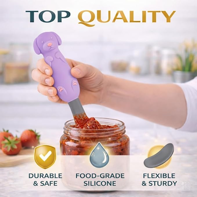 Jar Scraper Spatula - Silicone Scraper, Cute Kitchen Accessories, Unique Fun Cooking Kitchen Gadgets for Foodies - BPA-free & 100% Food Safe (Puppy - Purple)