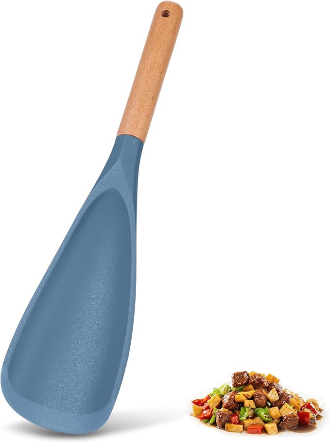 Cooking Spoon Set with Wooden Handle, Heat-Resistant Kitchen Utensils for Stirring, Mixing, Serving, Non-Stick Cookware (BLUE - 1Pack)