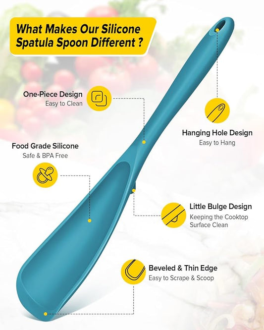 Pack of 2 Cooking Spoons for Non Stick Cookware, Multifunction Spatula Spoon BPA-Free, One-Piece Design, Suitable for Scooping, Scraping, Serving and Mixing(BLUE)