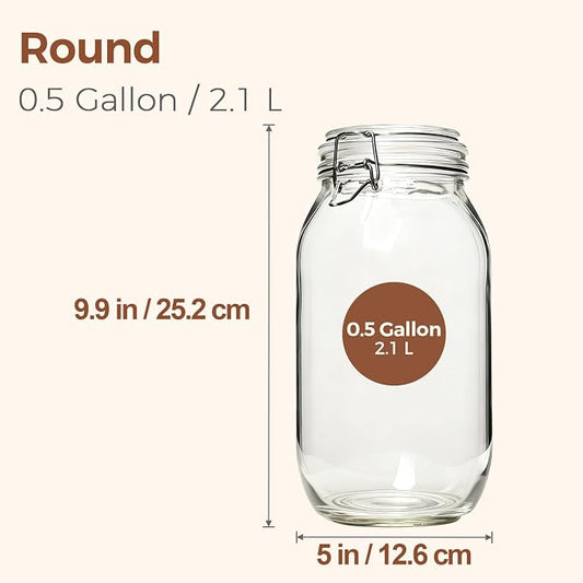 ComSaf 71oz Glass Canisters with Airtight Clamp Lids (Set of 3), 2.1L Large Fermentation & Pantry Jars for Bulk Food Storage, Ideal for Flour, Sugar, Sourdough Starter, and Pickling - 2.2 Quart