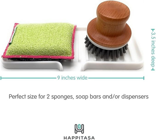 Silicone Soap Dish Tray and Sponge Holder with Drain Chute, Rectangular, Kitchen and Bathroom Sink Organizer (Dark Chocolate, 9"x3.5")